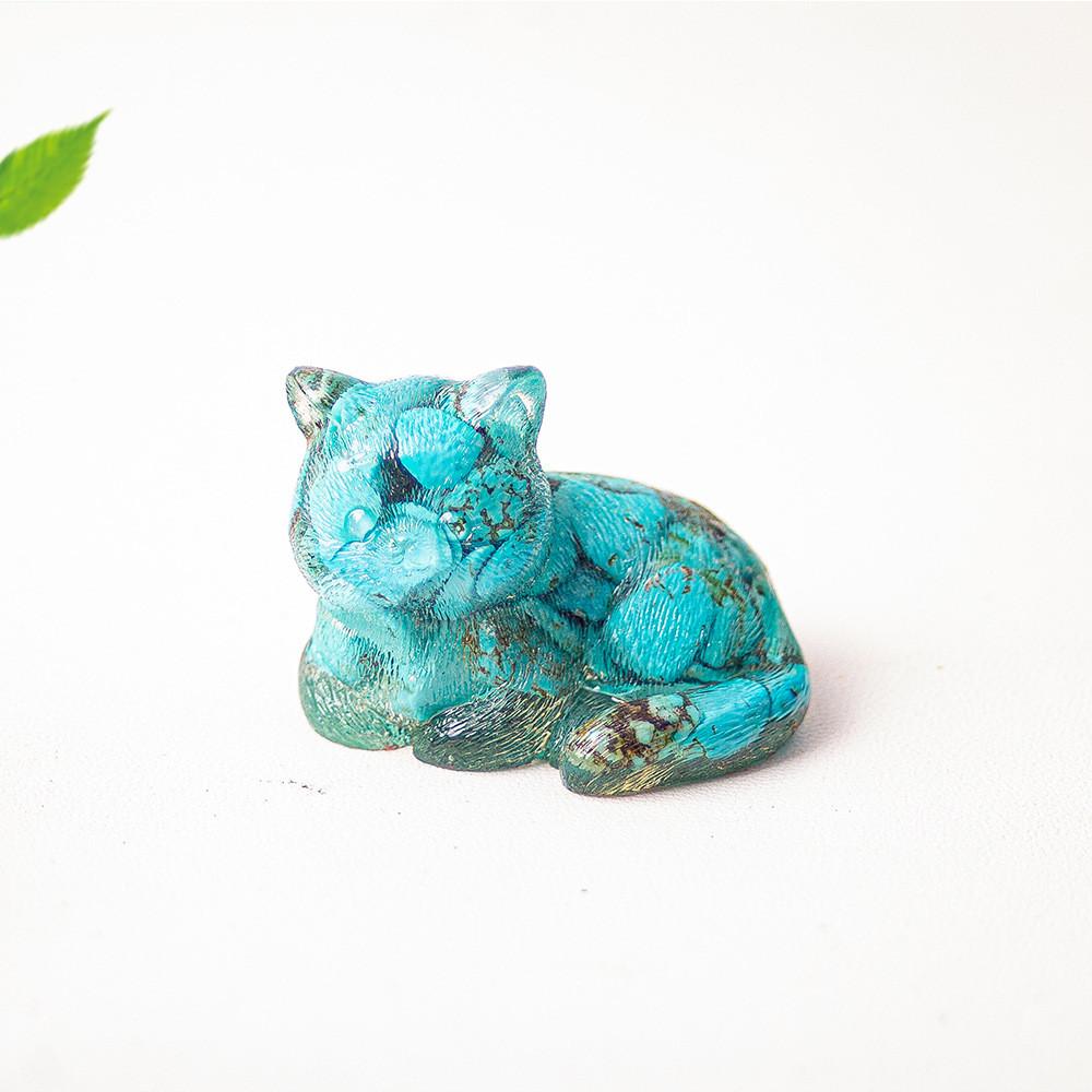 Cat Mini Figurine Resin Craft Home Office Desk Decor With Natural Crystal For Gift Giving