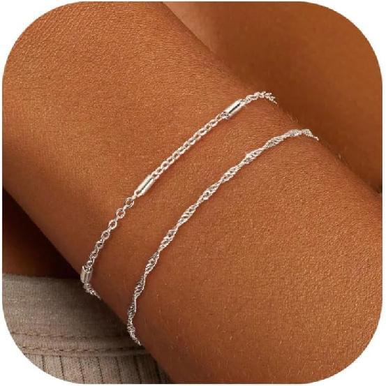 KOHOTA Strieborné Zlaté Náramky pre Ženy Trendy Náramková Súprava Nehrdzavejúca | 14K Zlatom a Striebrom Pokovený Stohovateľný Náramok, Jemný Uzol Srdce Perla Silver 4 brown