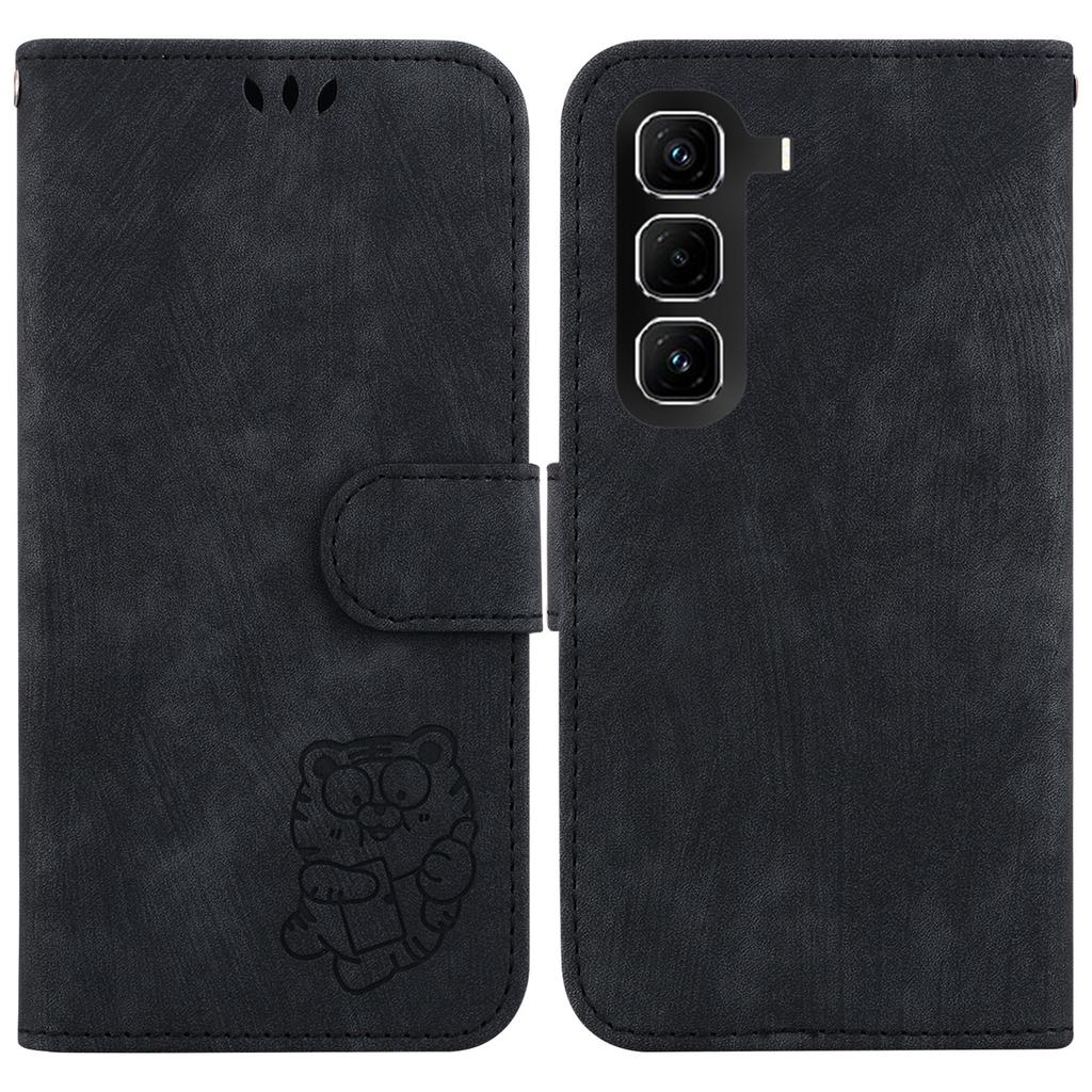 For Infinix Hot 50 Pro 4G Wallet Case Tiger Imprint Leather Shockproof Phone Cover with Wrist Strap
