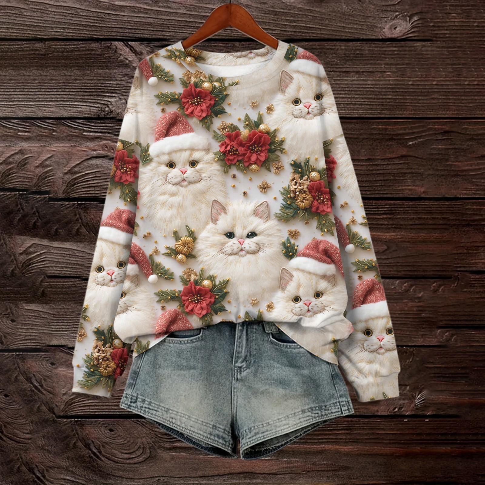 

Women s Loose Fashion Casual Printed Long Sleeve Pullover L бежевий