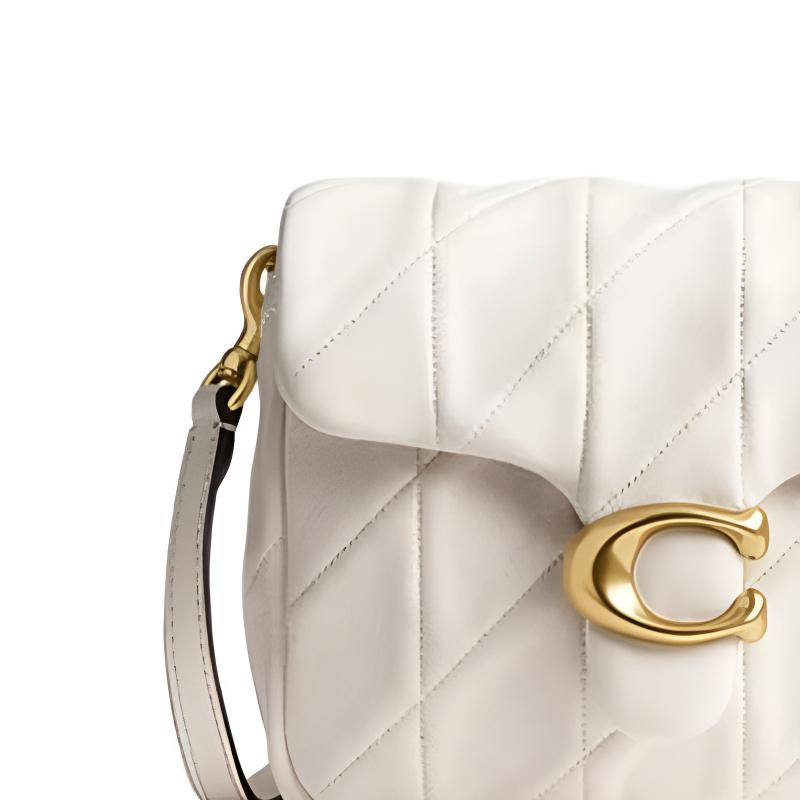 Coach Times Square Tabby 26 Quilted Diamond Pattern Gold Letter Lambskin Leather Crossbody Shoulder Bag Medium Women Bags White CW630-B4HA