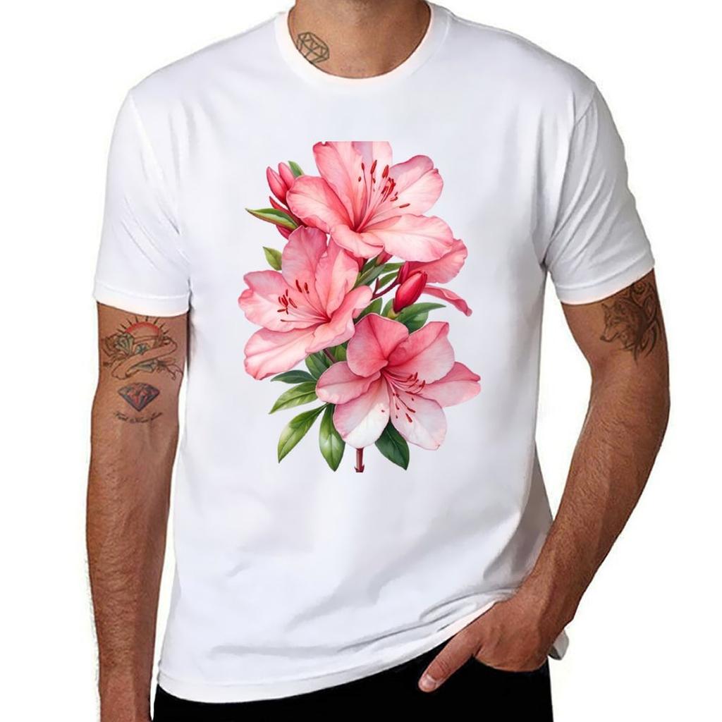 Azalea Flower Watercolor Painting Tshirt Plus Size Lightweight Top Tshirt