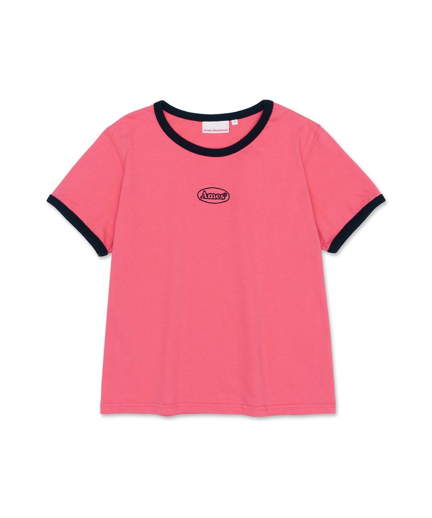 AMES-WORLDWIDE Symbol Logo Embroidered Crop Tee Pink