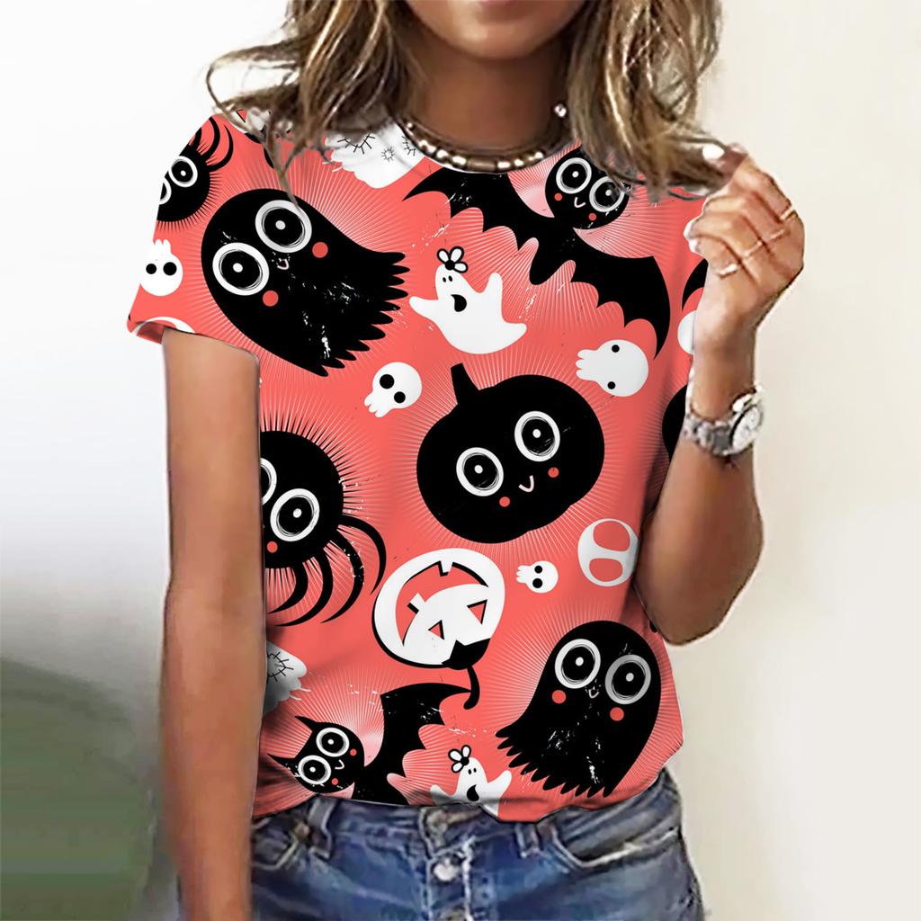 Fashion Women's T-shirt with Halloween Pumpkin Collection  Graphic 3D Printed   Summer Oversized Polyester Fiber Clothing