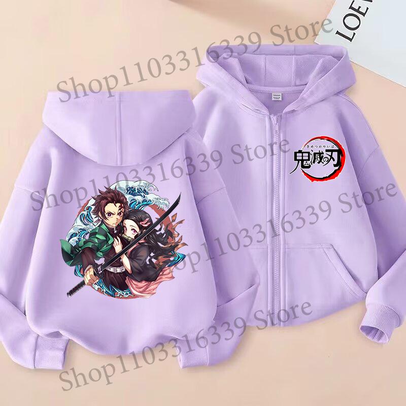 Demon Slayer Children'S Cardigan Coat Zipper Tops Boy Girls Hoodie Autumn Sweatshirt Anime Cosplay Fashion Clothing