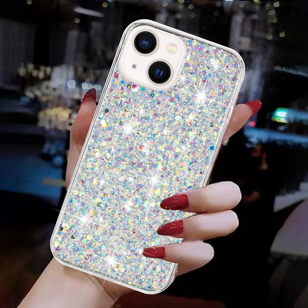 For iPhone 15 Back Protector Case Sparkle Epoxy Cell Phone TPU Cover