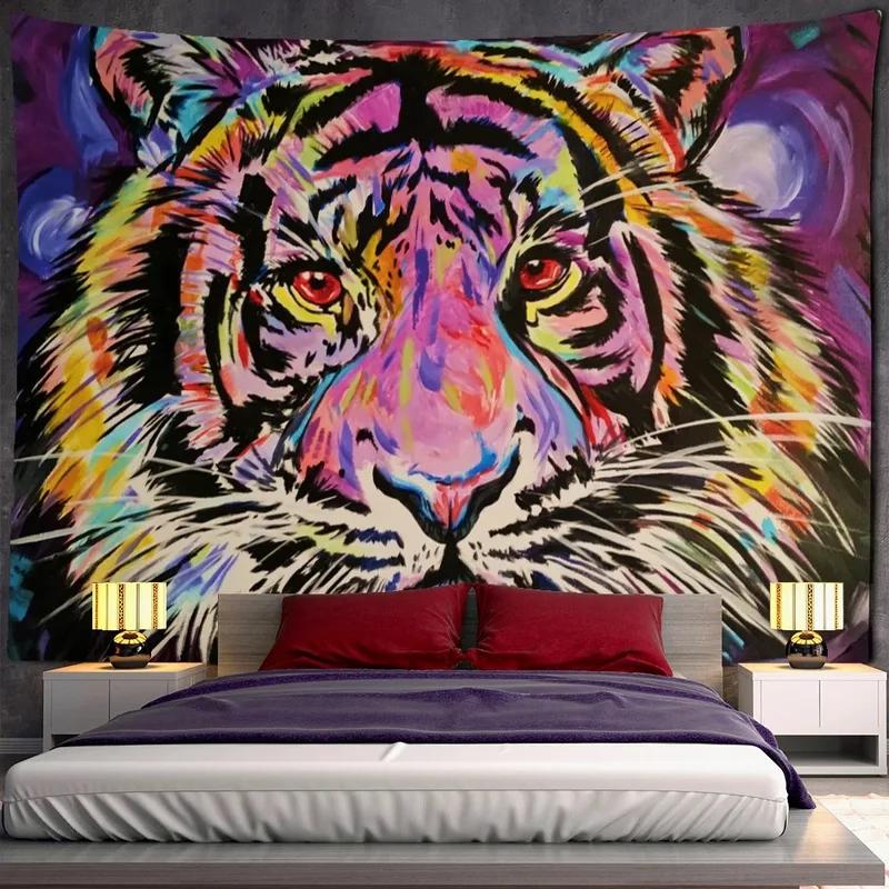 Украшение стены дома Гобелен Свирепый тигр Фон Подвесная ткань Офис Гостиная Гобелен — фото 14