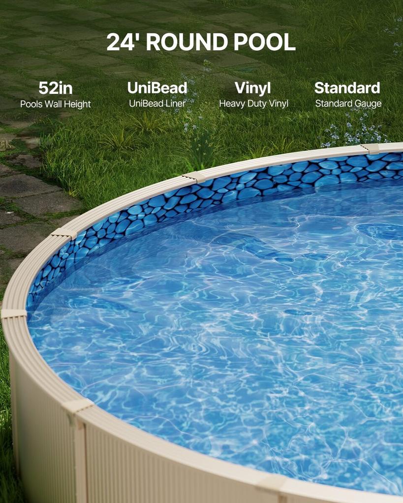 Folie rotundă piscină 24ft Stil Unibead Folie piscină Înălțime perete 52in