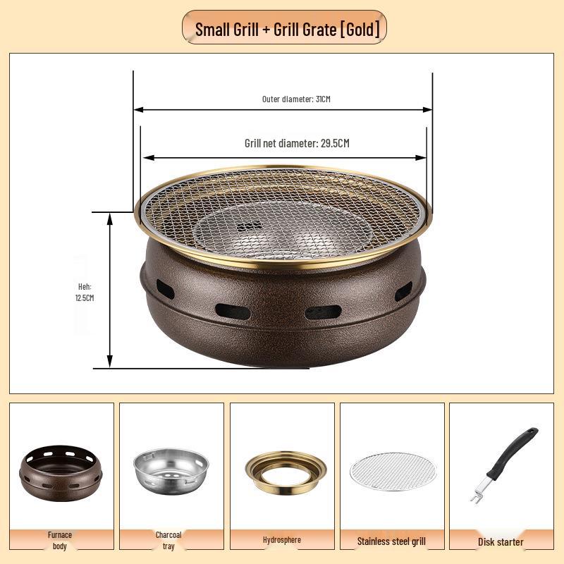 Japanese Non-Stick Charcoal Grill for Camping: Round BBQ Grill & Tea Brewing Stove