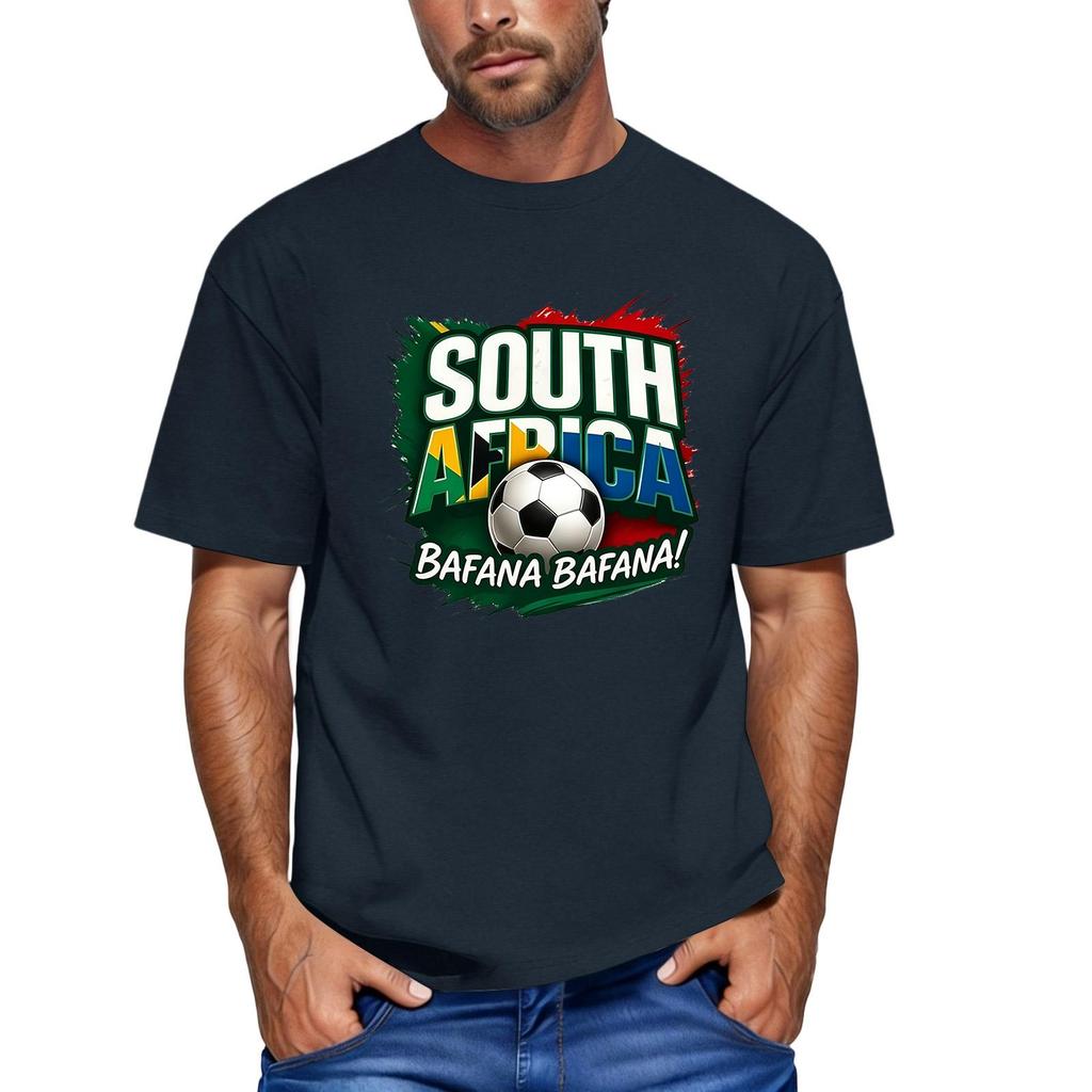 Men's Short Sleeve Crew Neck T-Shirt Featuring South Africa Soccer Graphic Print Bafana Bafana Football Fan Apparel