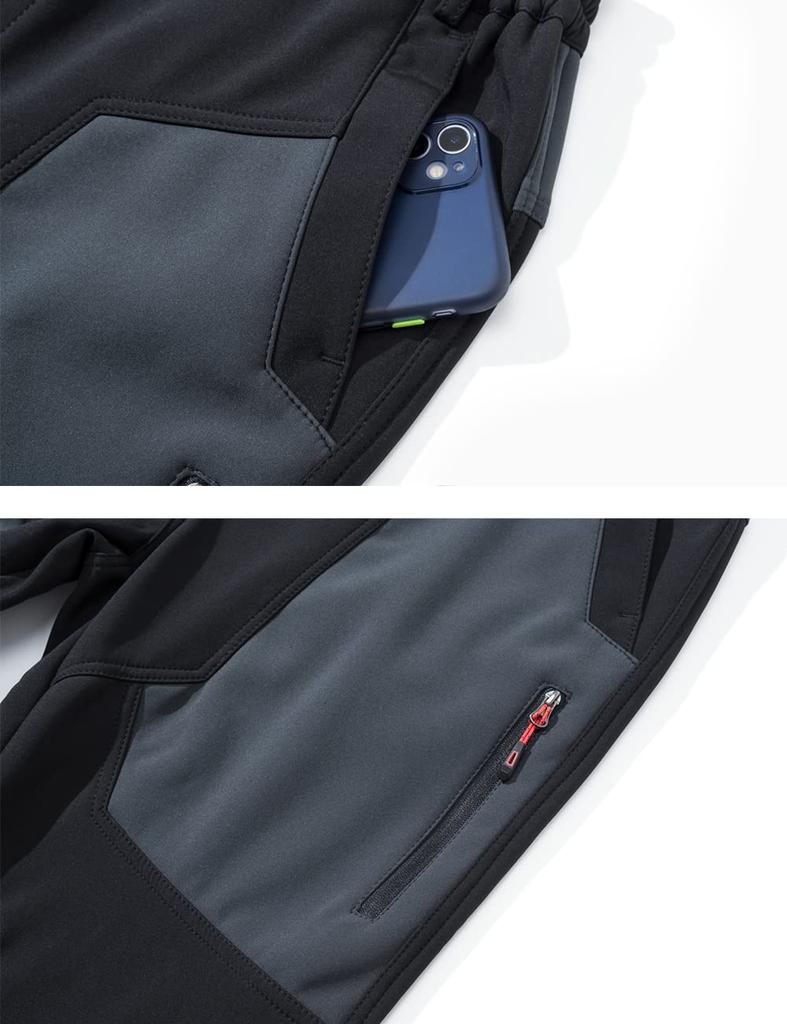 Butrends Men's Thick Fleece-Lined Outdoor Pants for Winter Skiing, Climbing, Hiking, and Trekking, Black, Size 2XL