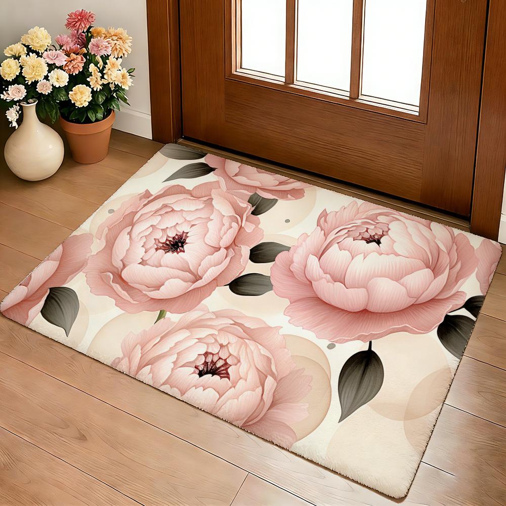 Tappetino per Pavimento Pittura Fiore di Peonia Morbido Spesso Antiscivolo in Flanella Accogliente per Arredo Soggiorno Camera da Letto Cucina Tappeti