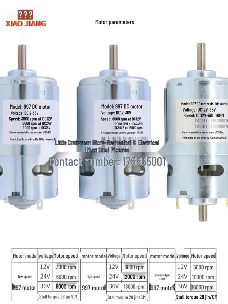 997 Hochgeschwindigkeits-12-36V Leiser DC-Motor mit Doppellagern für Drehmaschine, Tischsäge und Bohrmaschine