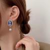Vintage Palace Blue Cameo Portrait Stud Earrings with Imitation Pearls and Silver Posts