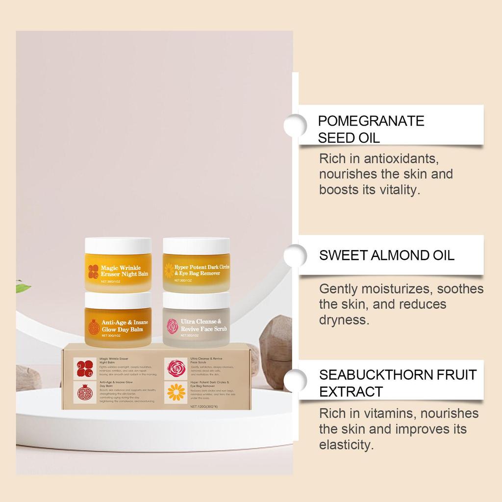 Tag Nacht Hautpflege Set Straffende Feuchtigkeitsspendende & Hautbarriere Reparatur Creme Straffende Aufhellende Gesichts-Peeling Nährende Augenpflege Kombi