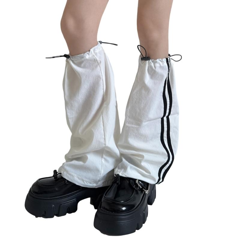 Modische Kordelzug Cargo Beinwärmer für Damen Harajuku Seitlich Doppelgestreift Baggy Beinabdeckungen Fußlose Socken Streetwear