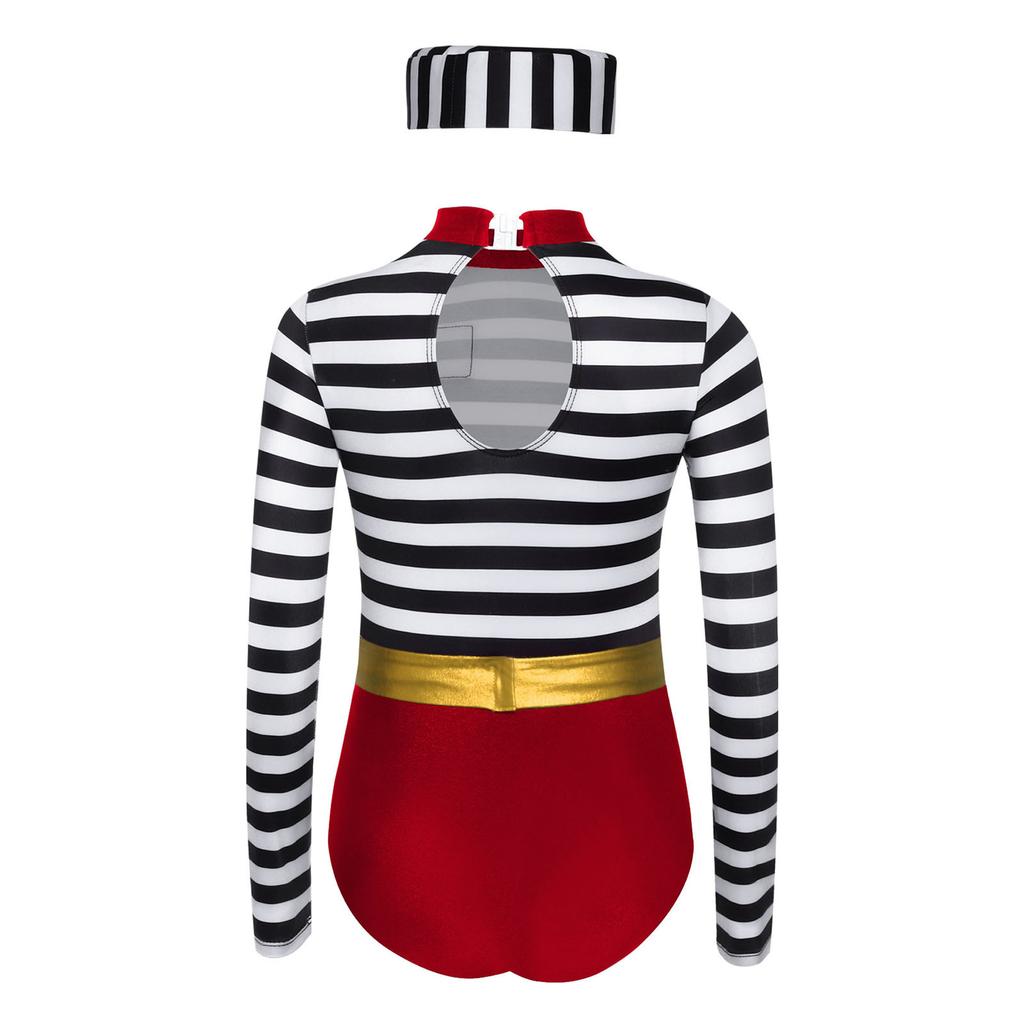 Meisjes Gevangene Kostuum Set Lange Mouw Gestreept Jumpsuit Kruis Drukknopen Bijpassende Tailleband en Gevangene Pet Rollenspel Outfit