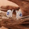 Retro Hollow Pattern Natural Sapphire Stud Earrings Women'S S925 Sterling Silver Colored Jewelry