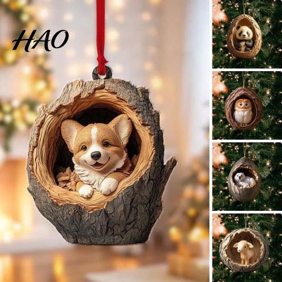 Hanging Animal Ornament Christmas 2D Flat Acrylic Forest Pendant Xmas Wildlife Themed Decoration Tree Backpack Decor Gift for Lovers Rustic Holiday