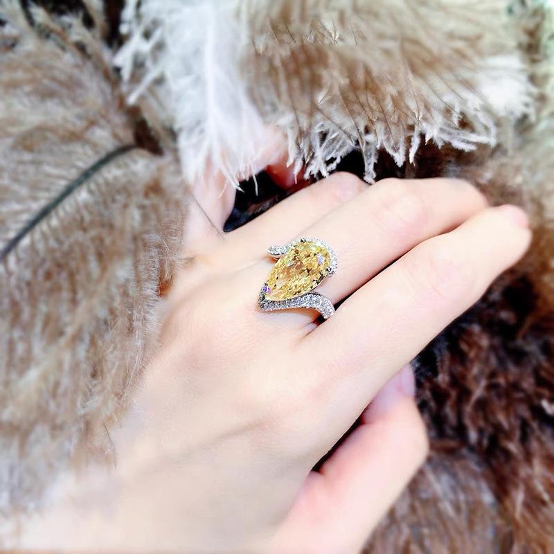 Niche Design Cold Wind Artificial Cultivation Yellow Diamond 18K Gold-Plated Temperament Full Diamond Ring Female Opening Adjustable Adjustable opening
