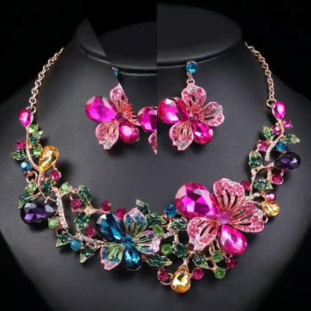 Shining Rhinestone Jewelry Set Exquisite Crystal Necklace Set Bridal Necklace Earrings Set  Banquet