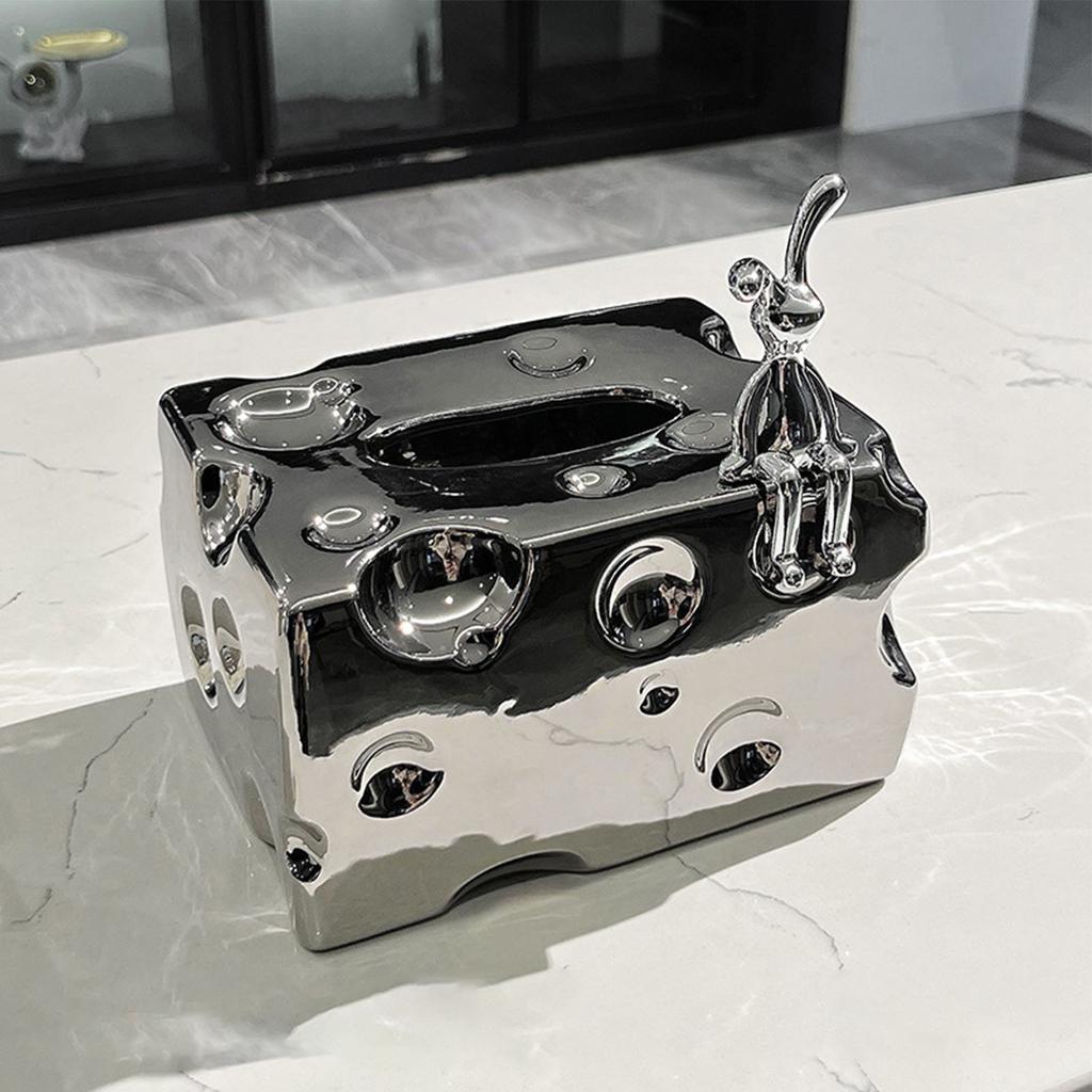 Tissue Box Cover Ceramic Rectangular Stylish Elegant Decorative Napkin Box Holder for Desktop Coffee Table