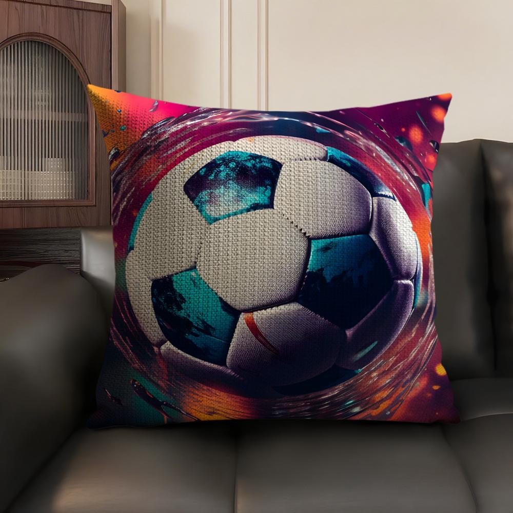 Football Sport Cushion Cover Natural Linen Organic Fabric Double-Sided Printing Sofa Home Decor Gift Pillow Case