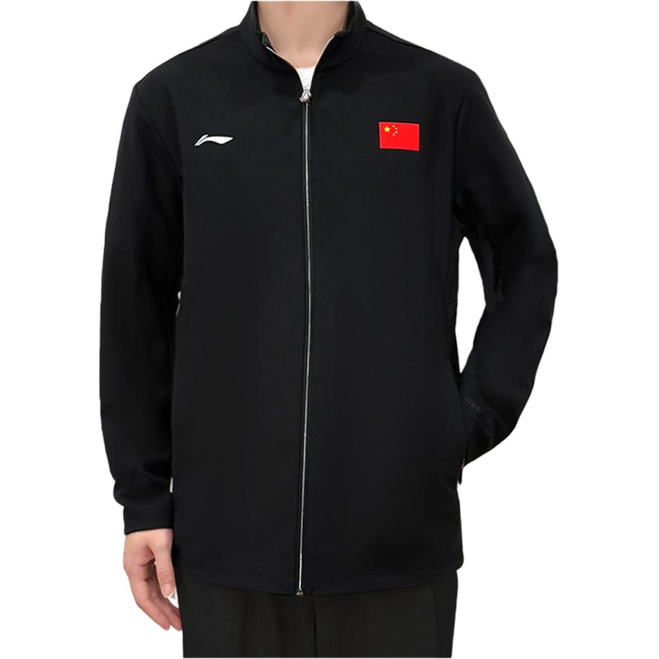 Li Ning Autumn And Winter Fleece Lined Stand Collar National Flag Logo Casual Warm Jacket Men Jacket Black AWDVD03-1