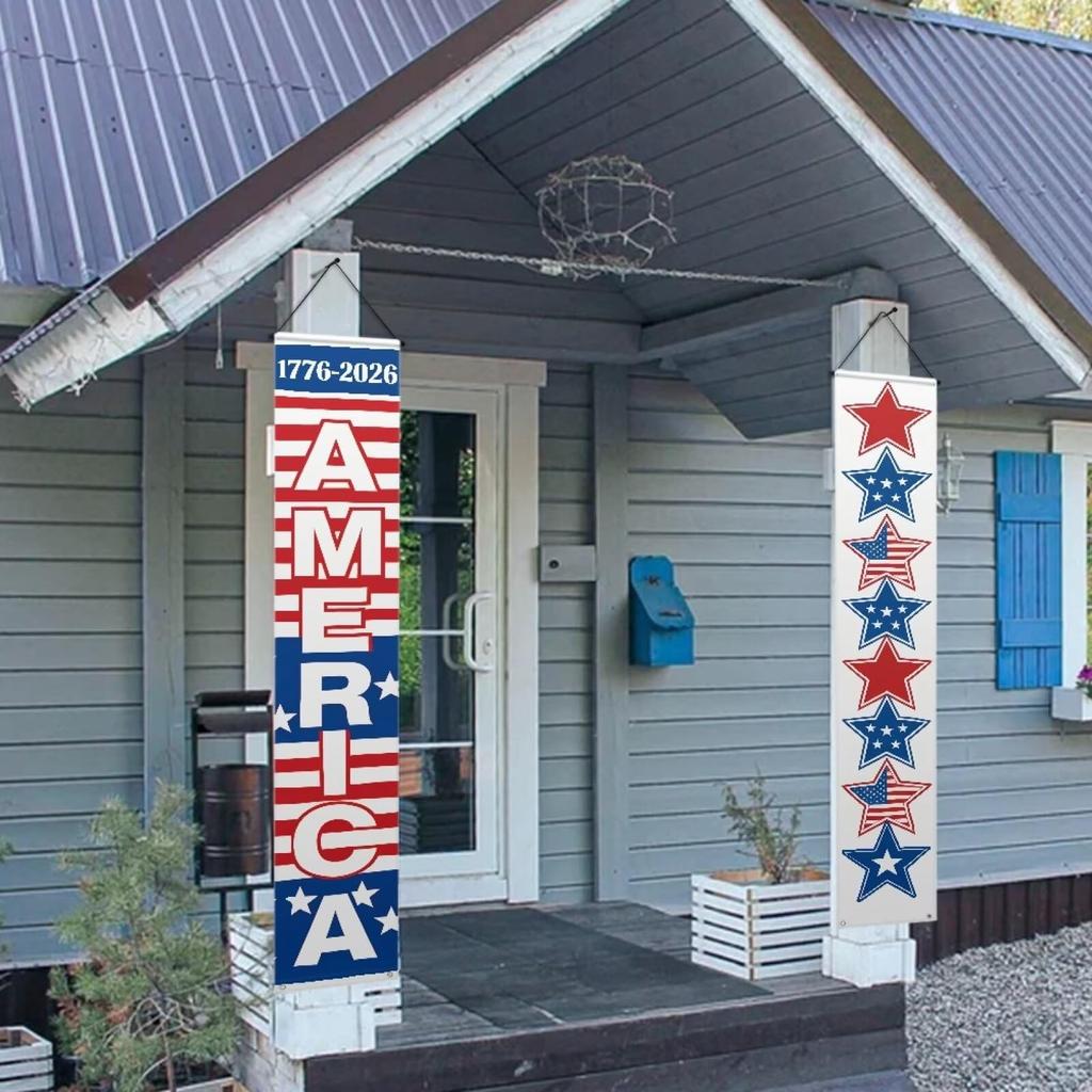 Vertical Hanging Set Welcome for 250 Years Durable Polyester Patriotic Porch Sign for Outdoor Decor