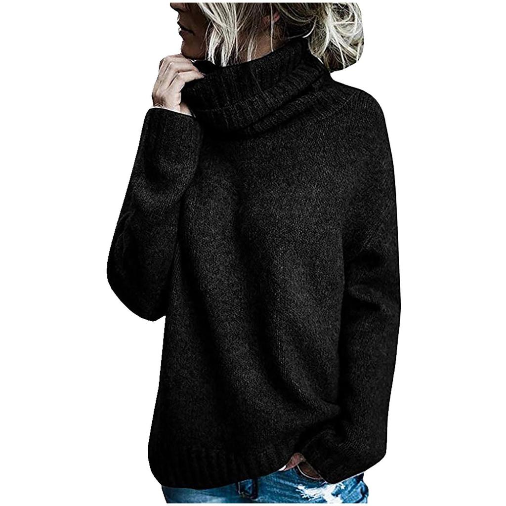 Womens Fashion Solid Long Sleeve Sweater Loose Turtleneck  Knitting Sweater