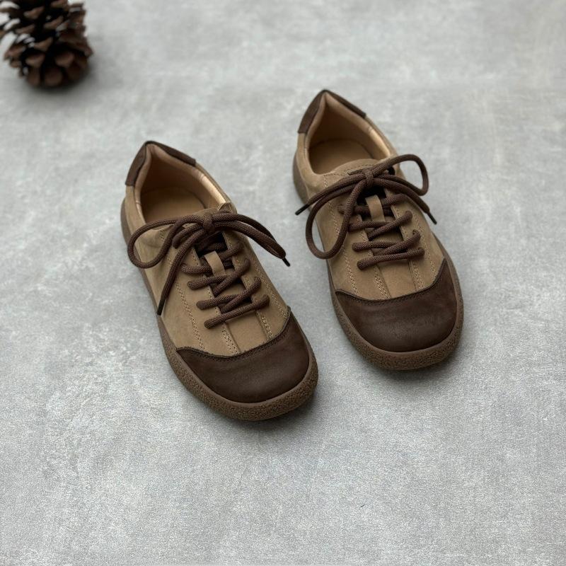 Johnature Handmade Genuine Leather Lace Up Casual Soft Soled Shoes Mixed Colors Women's Flat Shoes