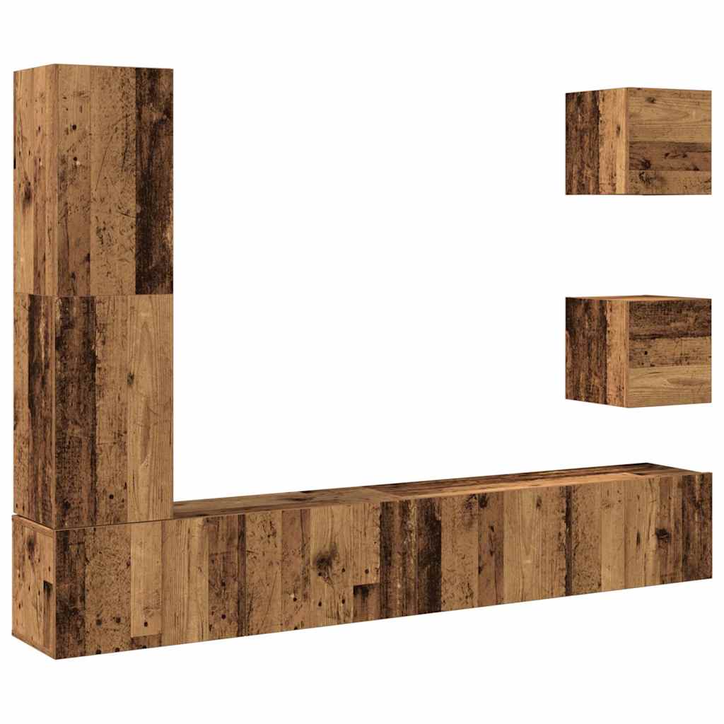 5 piece wall mounted TV cabinet set rustic wood look engineered wood