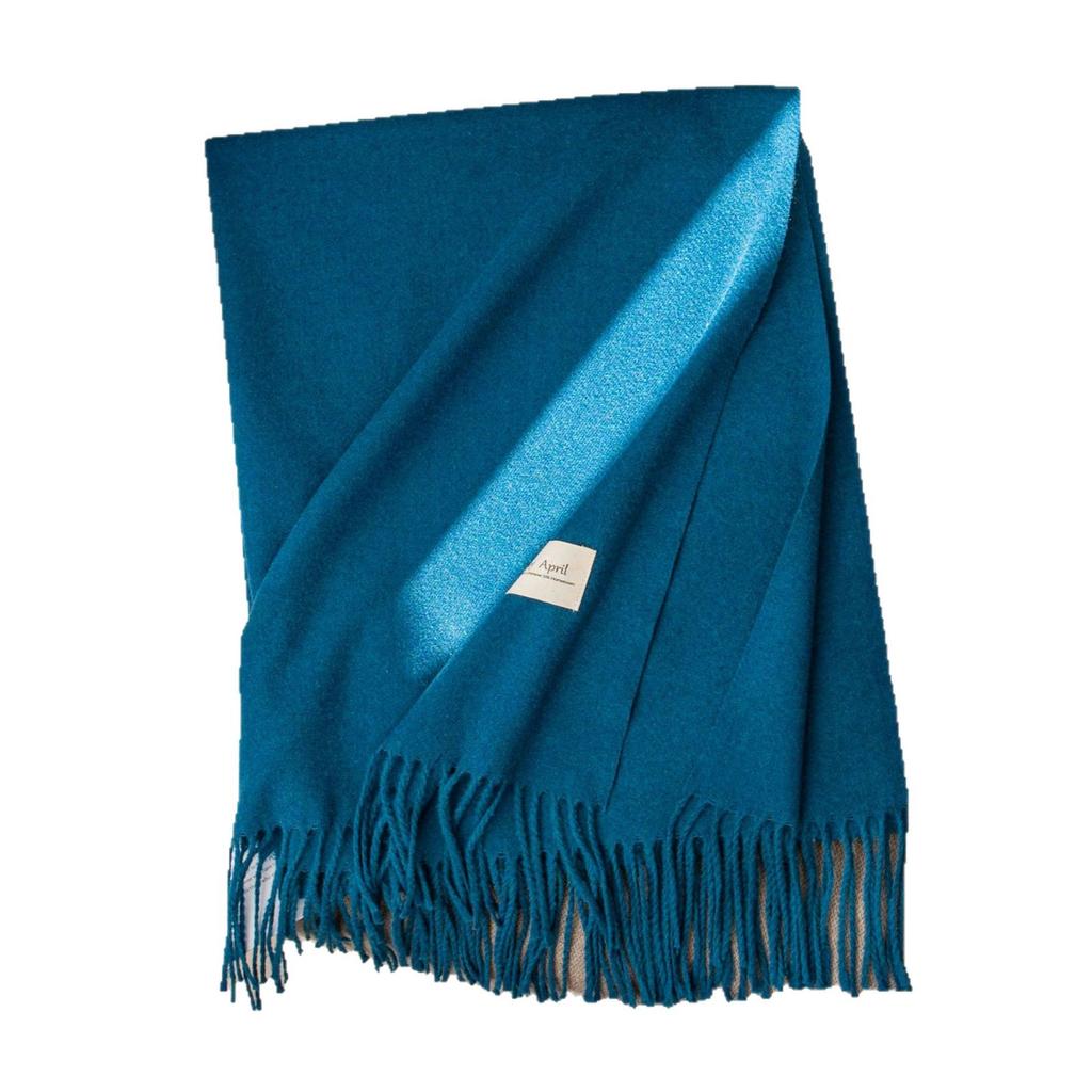 Blue green Scarf for Girls with A Sense of Atmosphere in Winter Versatile Solid Color Long Scarf  Imitation Cashmere Tassel Shawl Scarf  Cold Color