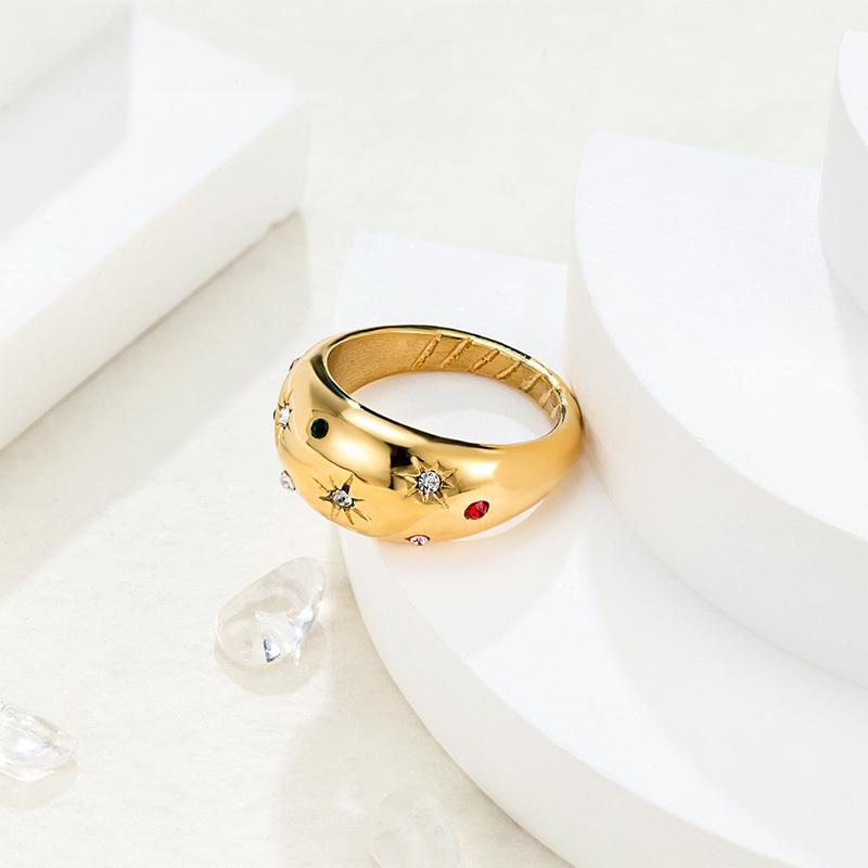 Dome Stone Diamond Star Ring Stainless Steel Plated High-end Ring Women's Niche Light Luxury Accessories