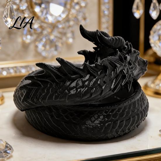 Dresser Top Storage 3D Printed Coiled Dragon Jewelry Tray, Dark Fantasy Trinket Organizer Dish, Theme Party Supplies Gothic Desk for Entryway,