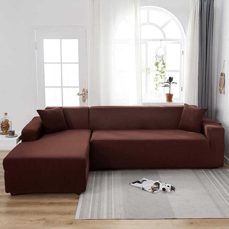 

Сплошной цвет, эластичный чехол для дивана для гостиной, эластичные чехлы, чехол для дивана, L-образный чехол для кресла, одно/два/три/четыре сиденья 1pc 2-Seat 145-185cm кофейный