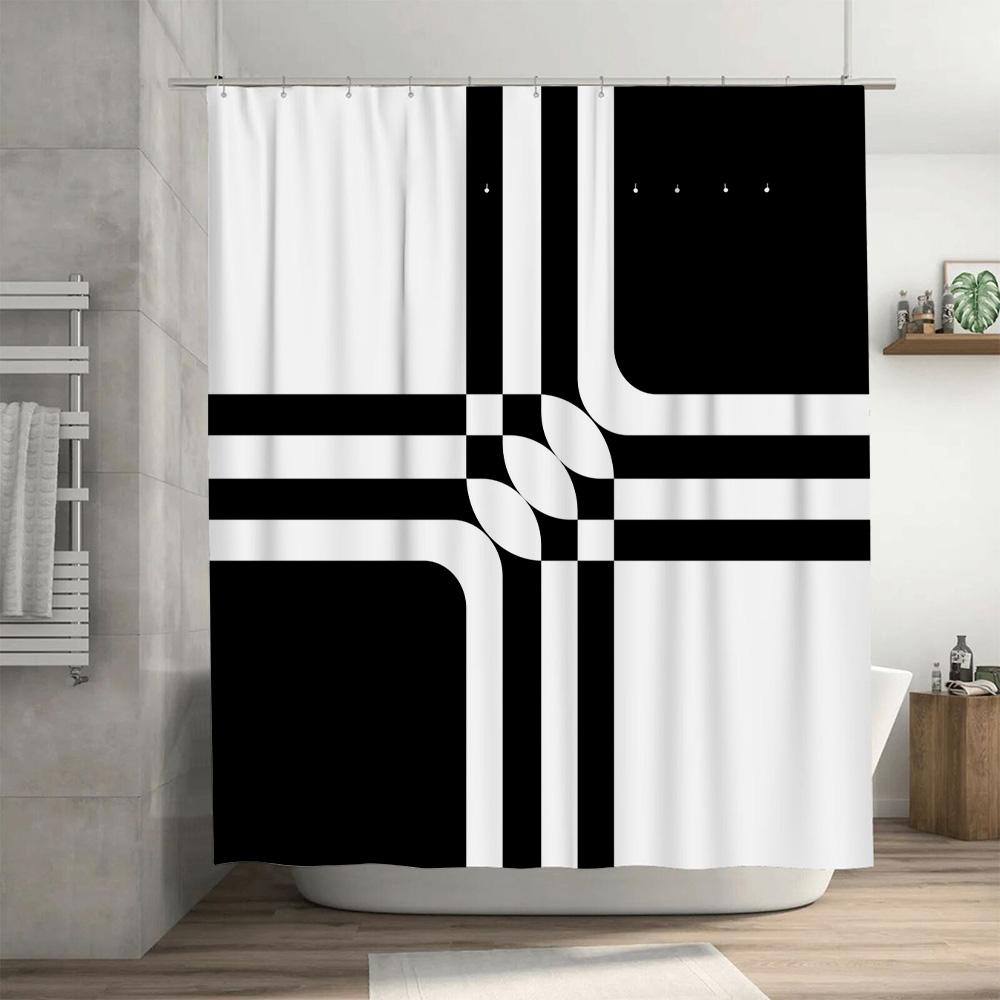 Black White Shower Curtain 3D Printed Waterproof Washable Decorative Bathtub Liner For Home Bathroom Accessories Large Size (180