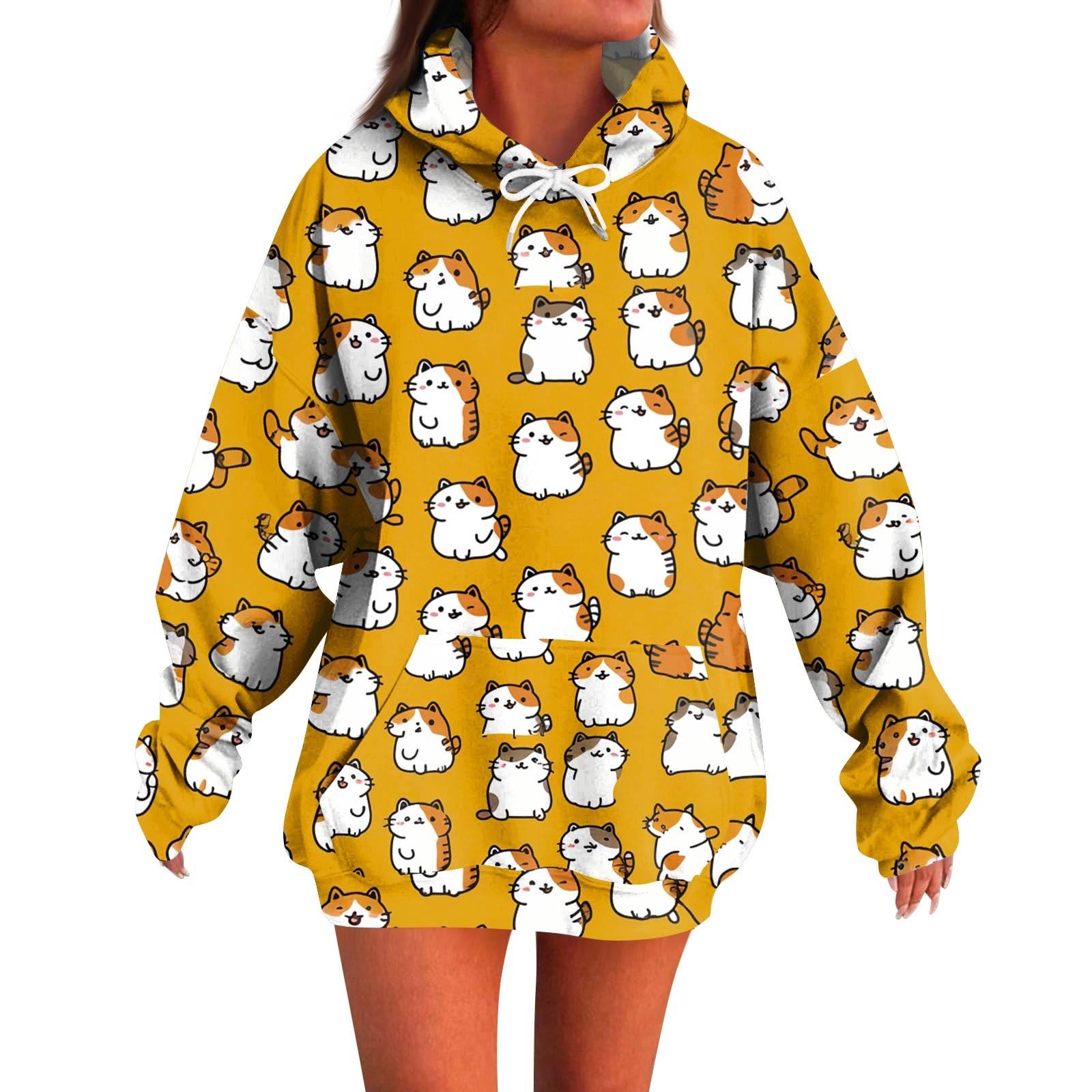 

Women s Fashion Casual Halloween Print Long Sleeve Hoodie S жовтий