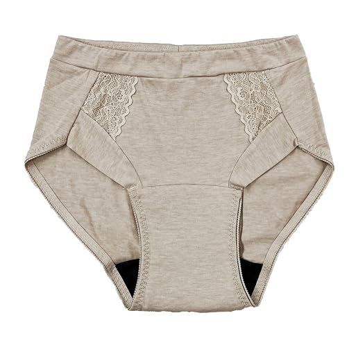 Oglan Japan Women's Absorbent Sanitary Shorts, Regular Shorts with Lace, 10cc, Beige