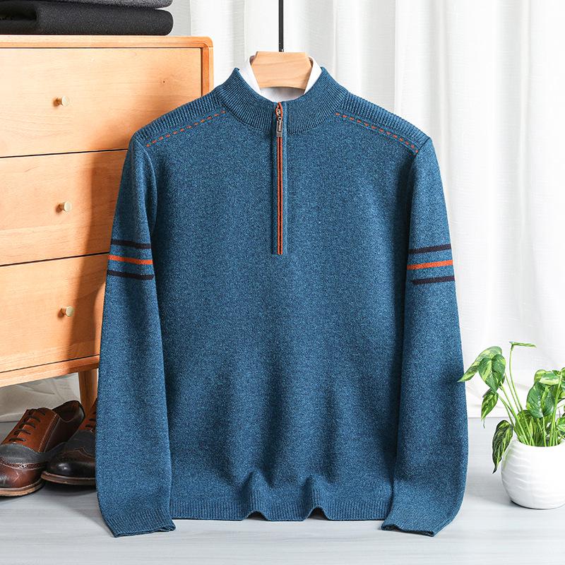 Men's Thickened Heavyweight Half-Zip Knit Sweater - Striped Jacquard, New Autumn/Winter Arrival