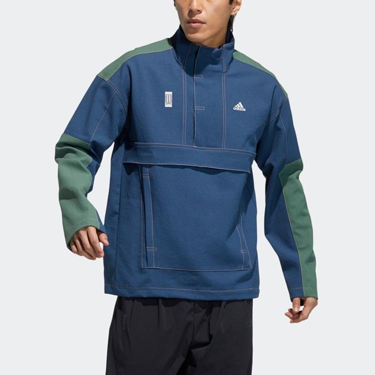adidas Αντιανεμικό Αθλητικό Casual Με Όρθιο Γιακά Μισό Φερμουάρ Μπουφάν Ανδρικό Μπουφάν Ναυτικό Μπλε GP0902