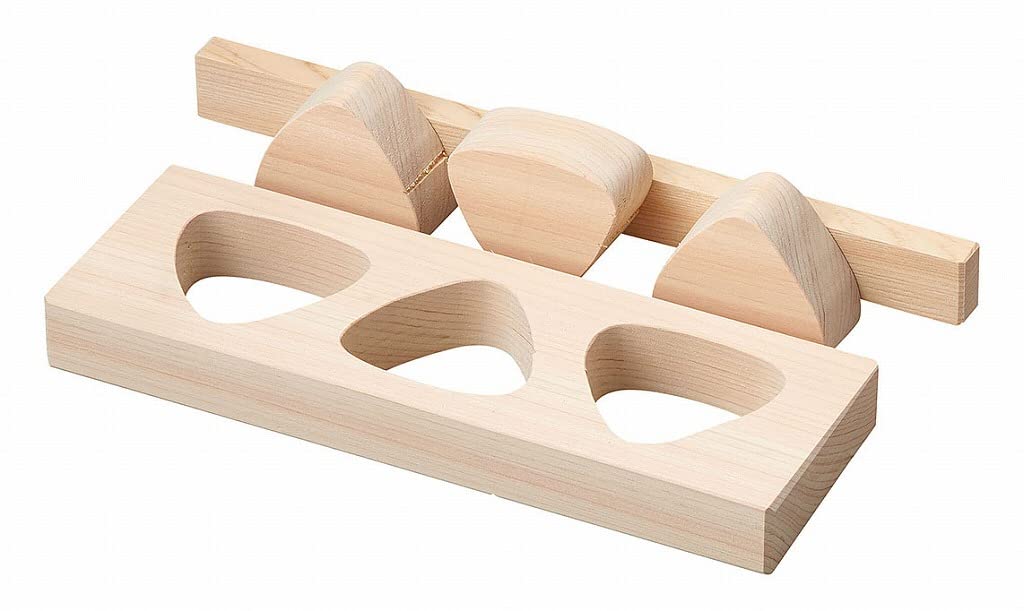 

Hinoki Onigiri Mold, Motsugata (with presser), 3-hole [Approx. 28.5 x 10 x 3cm (H) *Makes about 80g of rice per mold] | Lacquerware & Wood Products