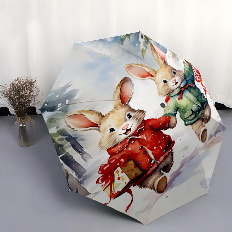 1pc Winter Wonderland Rabbit Umbrella: Auto Open Close, Portable 3-Fold Design, 8-Bone Iron Frame, Outdoor Festival Gift for Fans, Travelers, Daily Us