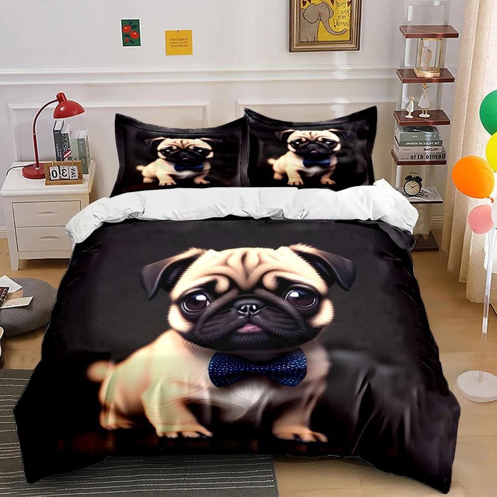 Cute Pug 2/3 Piecebedroom setChildren'sGift Teenagers Adulte Microfibre Double Bed Single Bed DuvetCover with ZipRoom Decor
