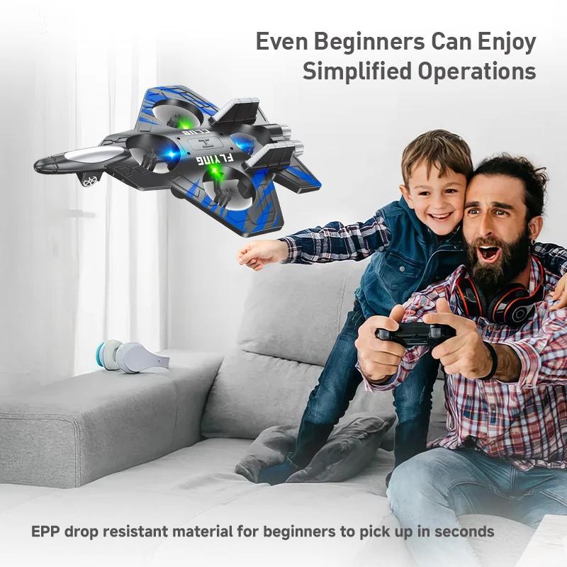 2.4G RC Plane With LED Light 360 Flip Fighter Remote Control Airplane Kids Toys for Boys Birthday Gifts