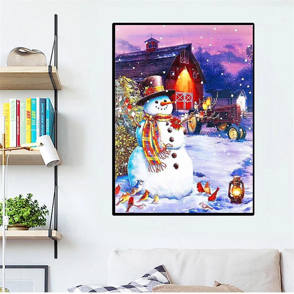 Pictură cu diamant pătrat complet Crăciun Om de zăpadă Kit cu strasuri 5D DIY Broderie cu diamant Peisaj Artizanat Artă de perete