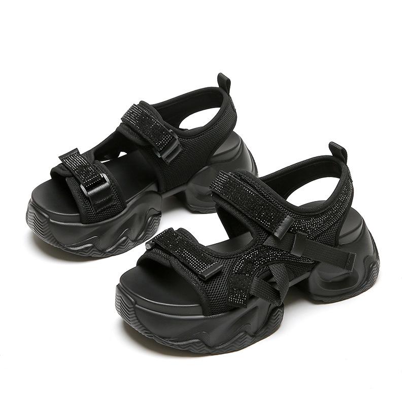 2025 new rhinestone platform sandals women's summer casual wear sports increase not tired feet sandals women's shoes