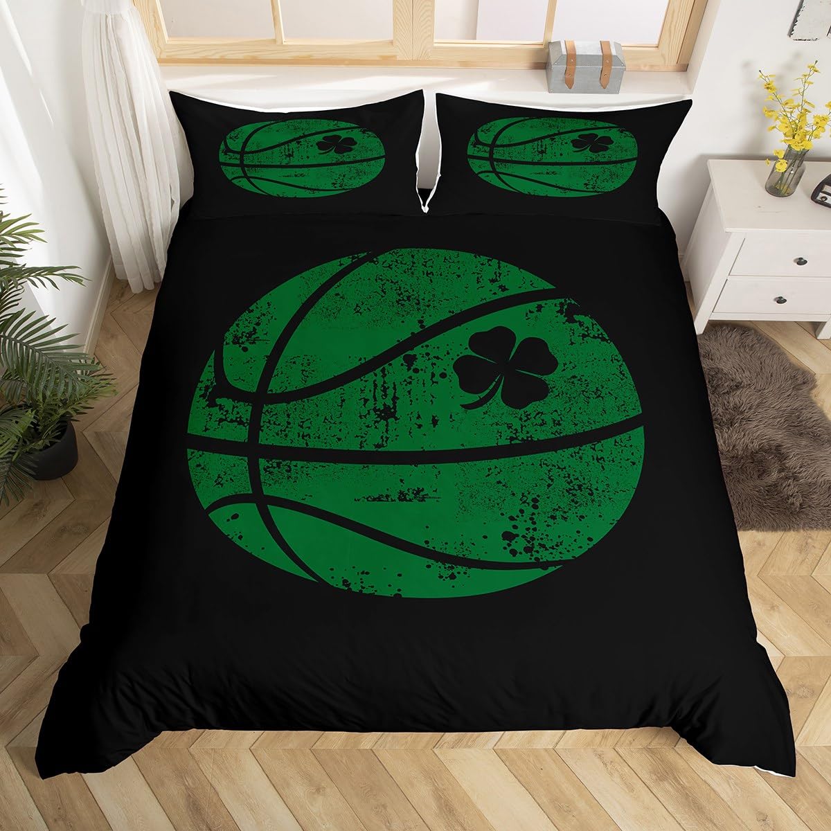

St.Patrick s Day Soft Duvet Cover Twin Quen Lucky Clover Leaves Beding Set for Young Boys Young Girls Carton Warm Comforter Cover featuring 2 135*200cm Eu-Single