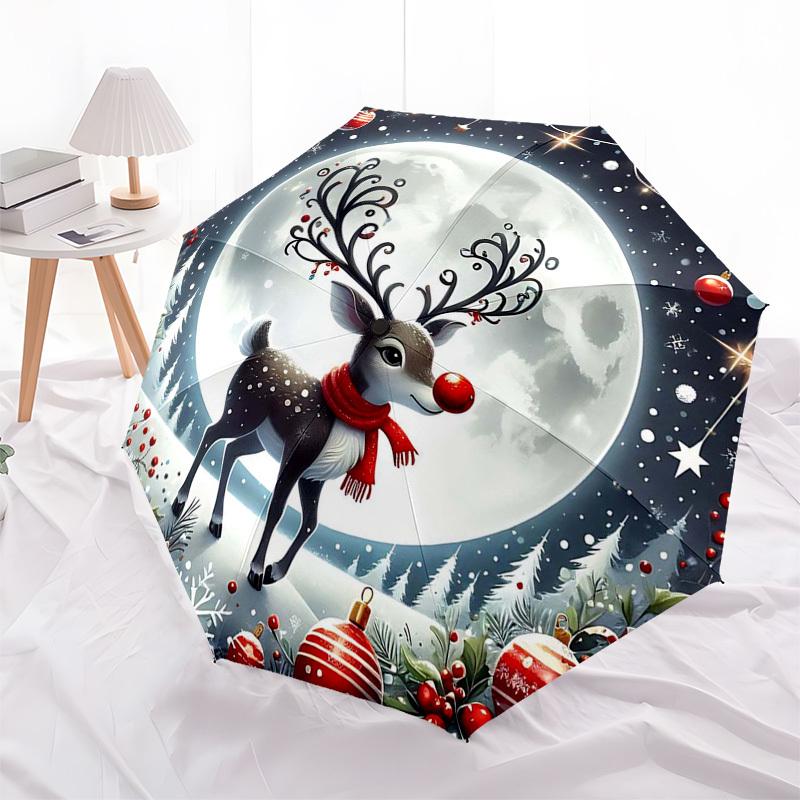 1pc Snowman Winter Scene Automatic Folding Umbrella, Portable 3-Fold Design with Iron Frame, Perfect for Outdoor Use, Festive Gift for Fans, Travelers