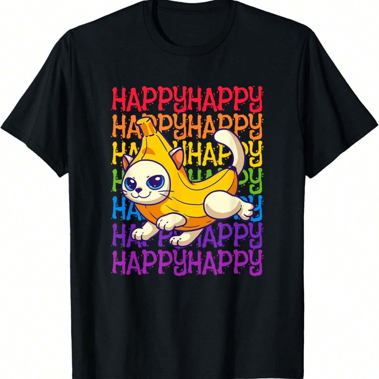Happy Banana Cat Meme Bananacat Happy Kitty Cat Lovers Meme Men Women S T-Shirt S разноцветный